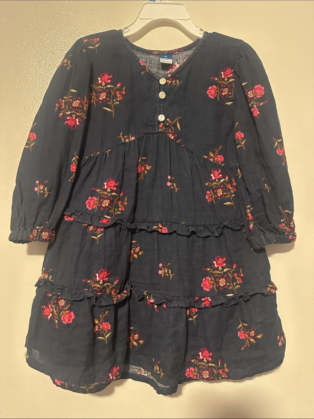 Old Navy Navy Floral Tiered Dress with Pink Blossoms